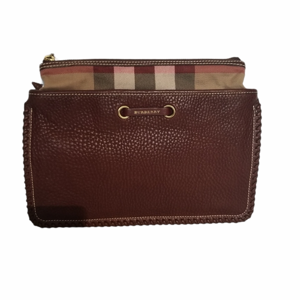 Burberry Checker And Brown Leather Clutch!